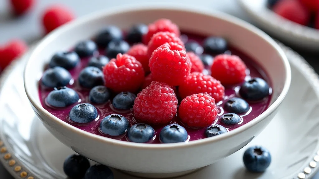 The image shows a vibrant acai bowl, a potentially healthy option for diabetics.