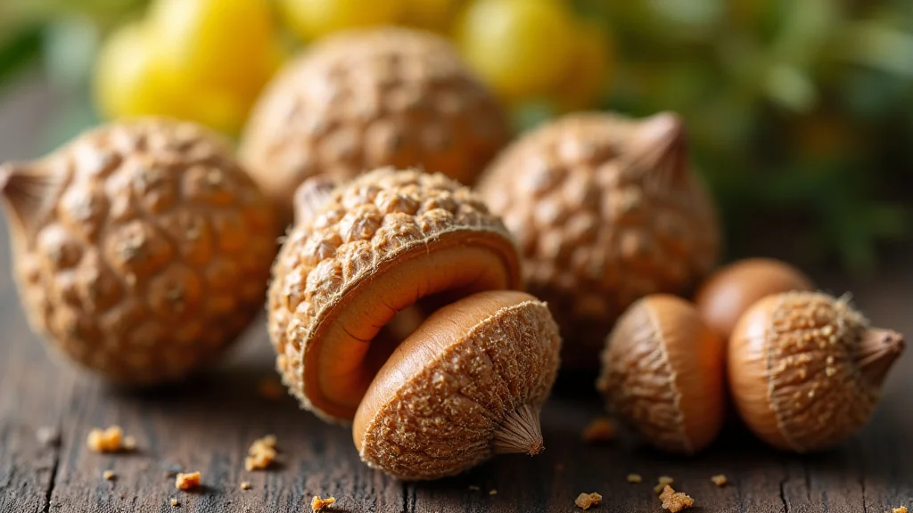 The image shows a pile of acorns, answering the question of whether acorn nuts are edible.