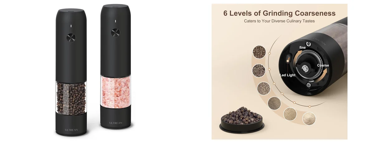 Ultrean Electric Salt and Pepper Grinder Set images